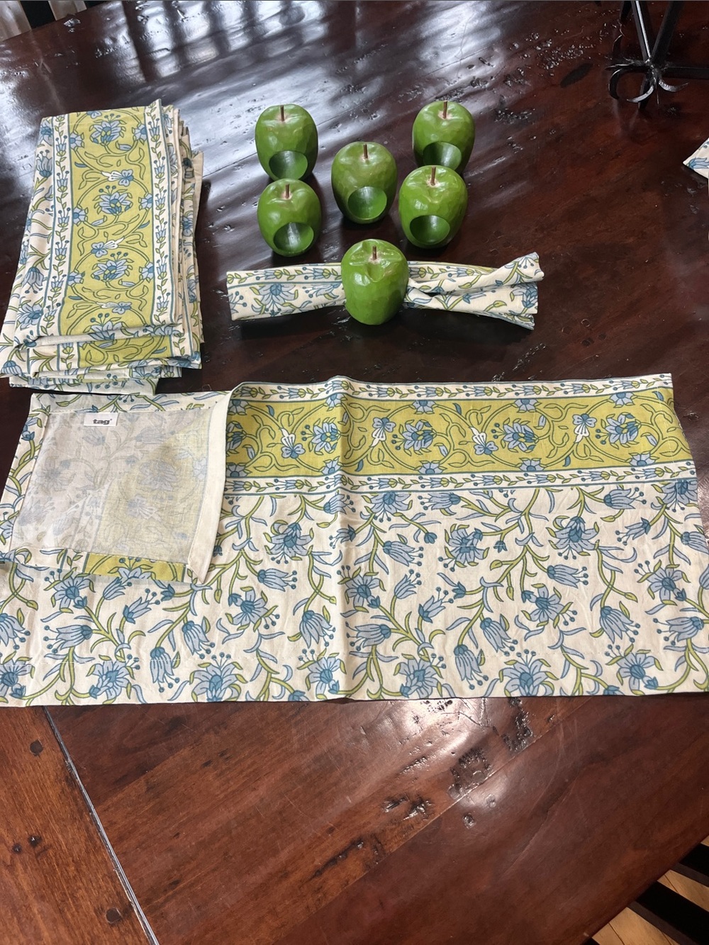 Tag Blue and Green Floral Cotton Placemats and Napkins